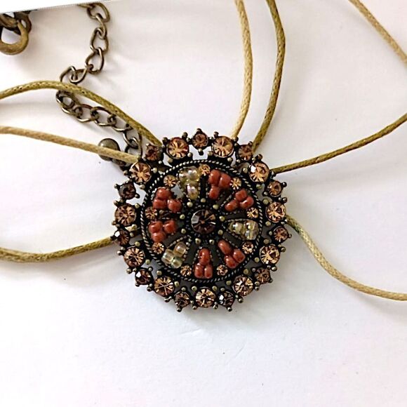 Y2K Rhinestone Disc Necklace Bohemian Cord Whimsigoth Fairy Coquette Lia Sophia - Picture 4 of 16